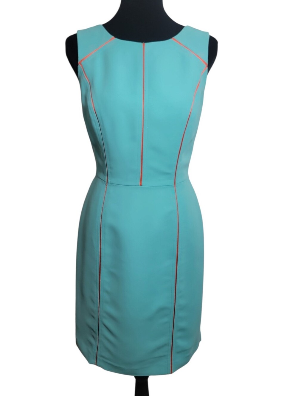 Gianni Bini teal green sleeveless sheath dress pink piping women's size 2